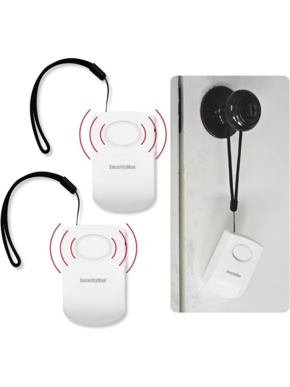 Portable Door Handle Alarm - 130dB Vibration Triggered Security Alarms (2 Pack)